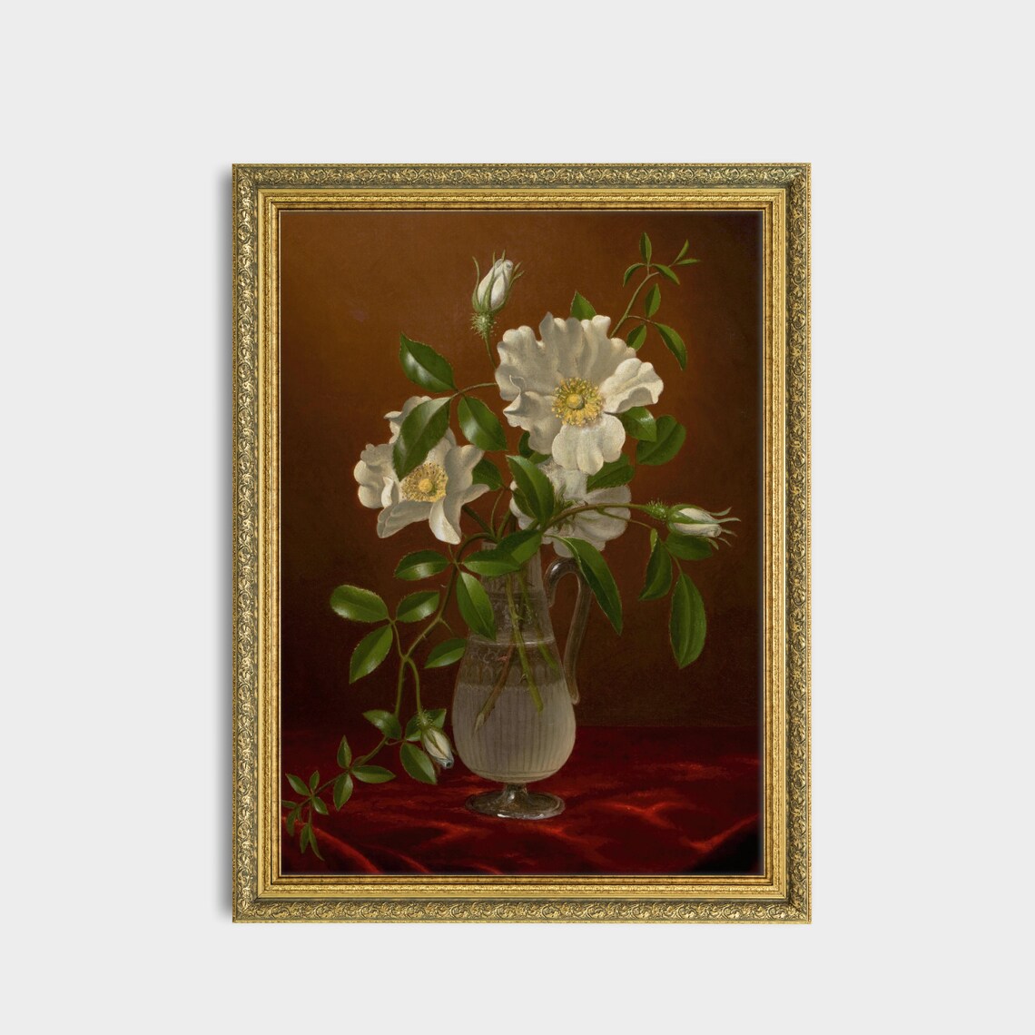 White Wild Roses in Glass Pitcher Vintage Floral Still Life Poster - Image 2