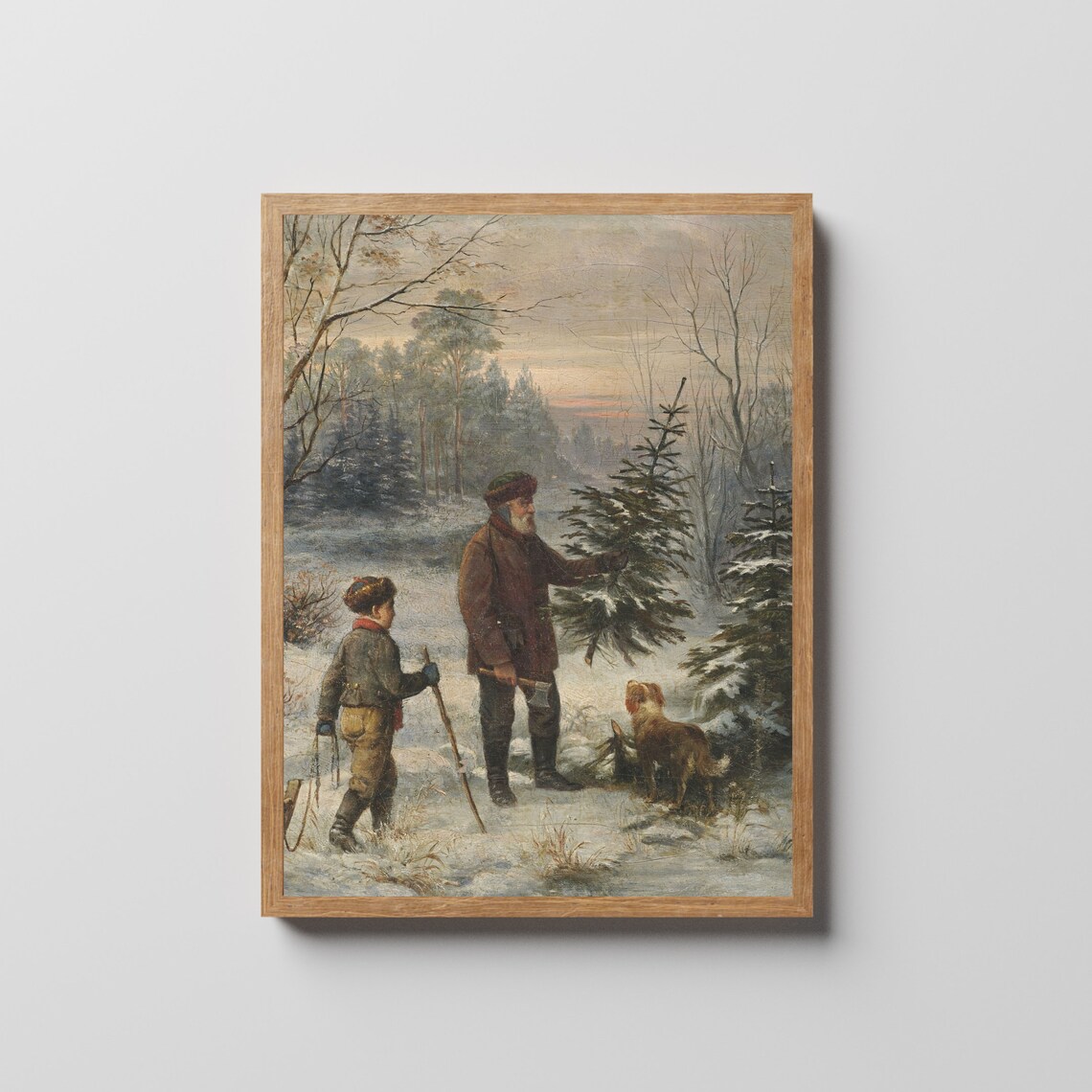 Vintage Winter Forest Father and Son Art Print - Image 2