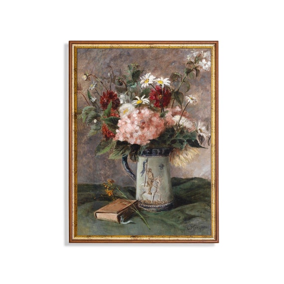 Printed And Shipped Vintage Still Life Painting Floral Antique Art Print Moody Rustic Art Flower Wall Art 18th Century Fine Art