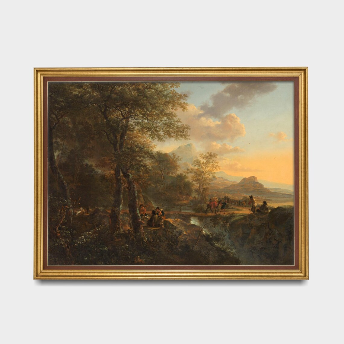 Golden Italian Sunset Landscape with Travelers and Peaks Poster - Image 5