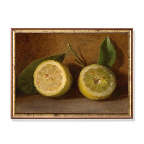 Vintage Still Life With Lemons, Rustic Kitchen Art Print