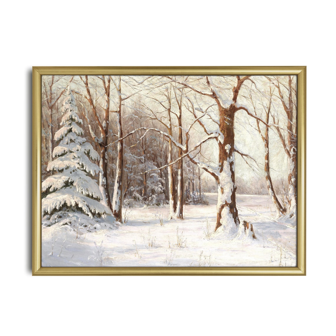 Sunlit Snowy Forest Path Vintage Winter Woodland Landscape Poster - Image 2