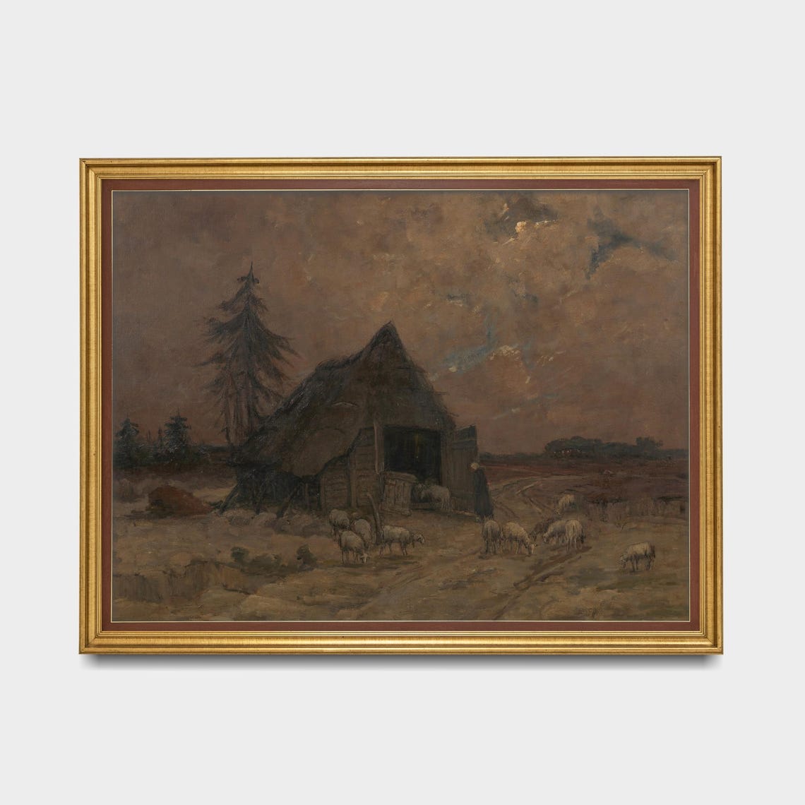 Sheep Grazing by a Thatched Barn at Dusk Vintage Farm Poster - Image 5