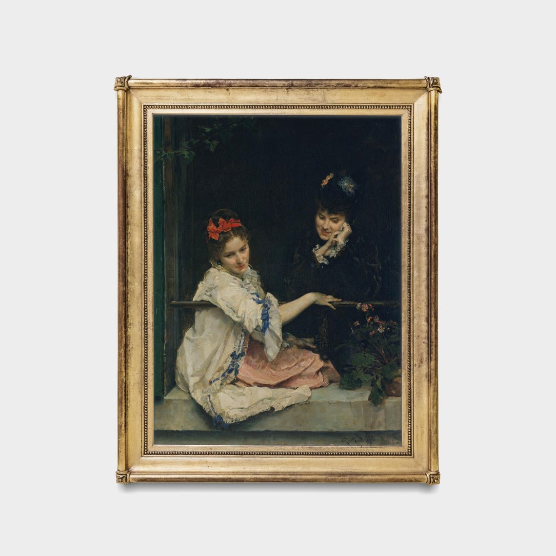 Two Women at a Window 19th Century Romantic Portrait Art Poster - Image 5
