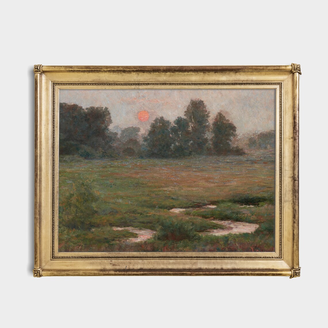 Vintage Country Landscape, Rustic Oil Painting Print - Image 4