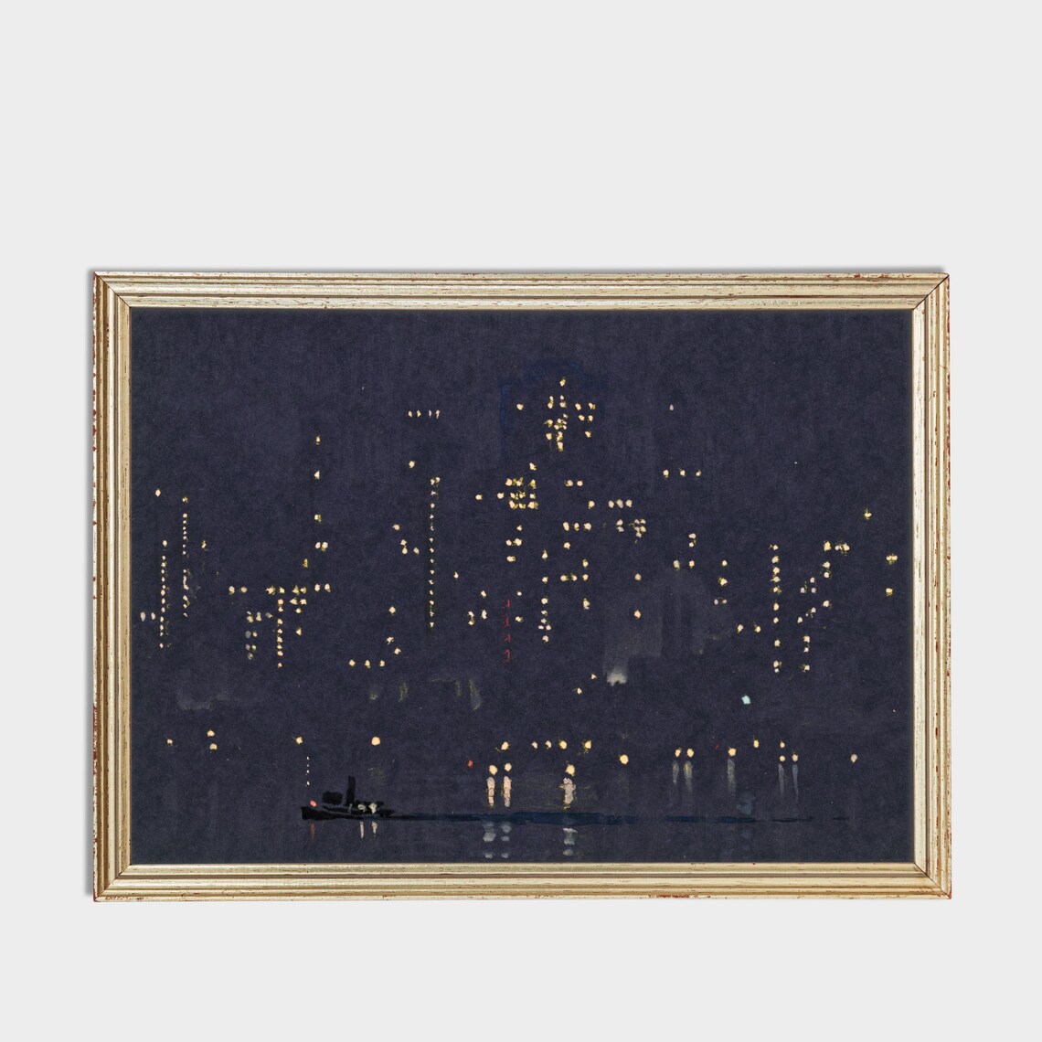 Manhattan Vintage Cityscape Night Lights Art Print - Image 3