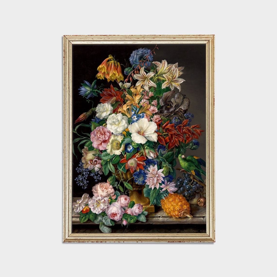 Elaborate Bouquet With a Green Parrot Dutch Floral Still Life Poster - Image 2