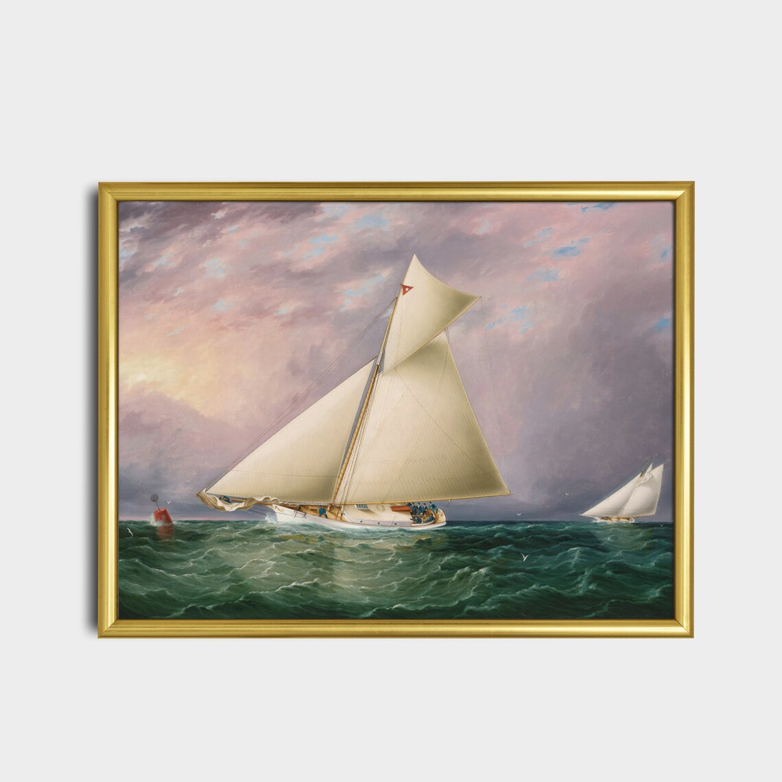 Racing Sailing Yachts On Choppy Waters Vintage Marine Poster - Image 2