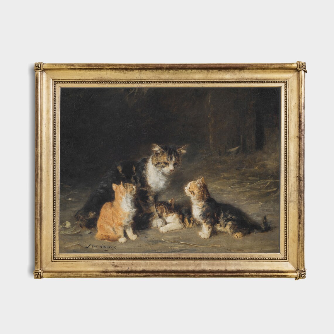 Vintage Cats and Kitten Animal Art Print, Rustic - Image 2
