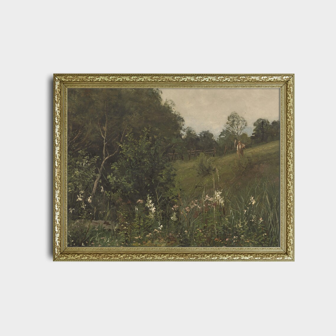 Wildflower Meadow at the Woodland Edge with Walker Vintage Oil Print - Image 2