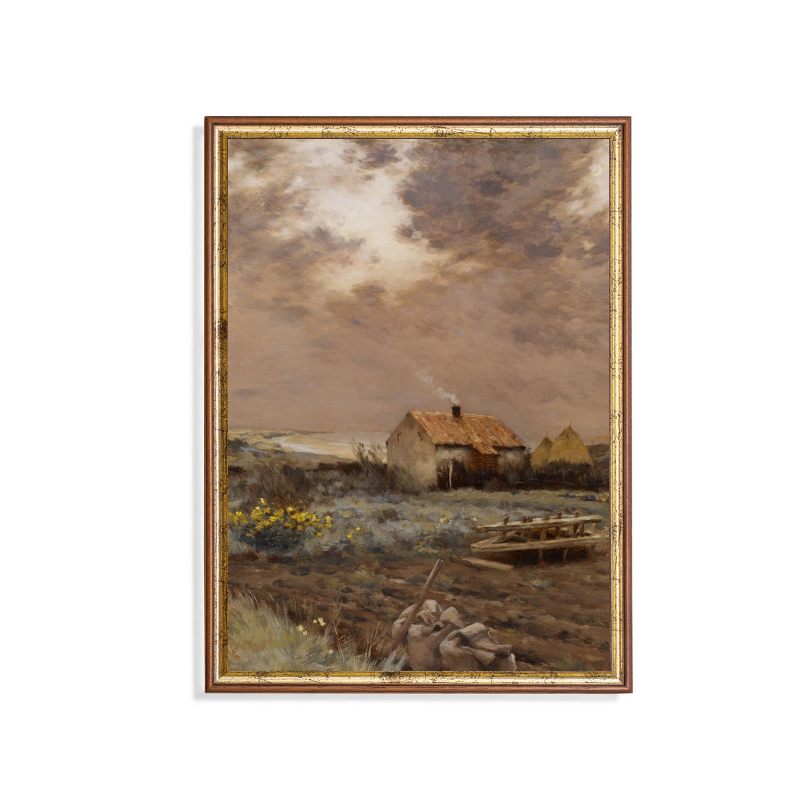 Farmhouse Under Stormy Sky Moody Rustic Countryside Painting Poster