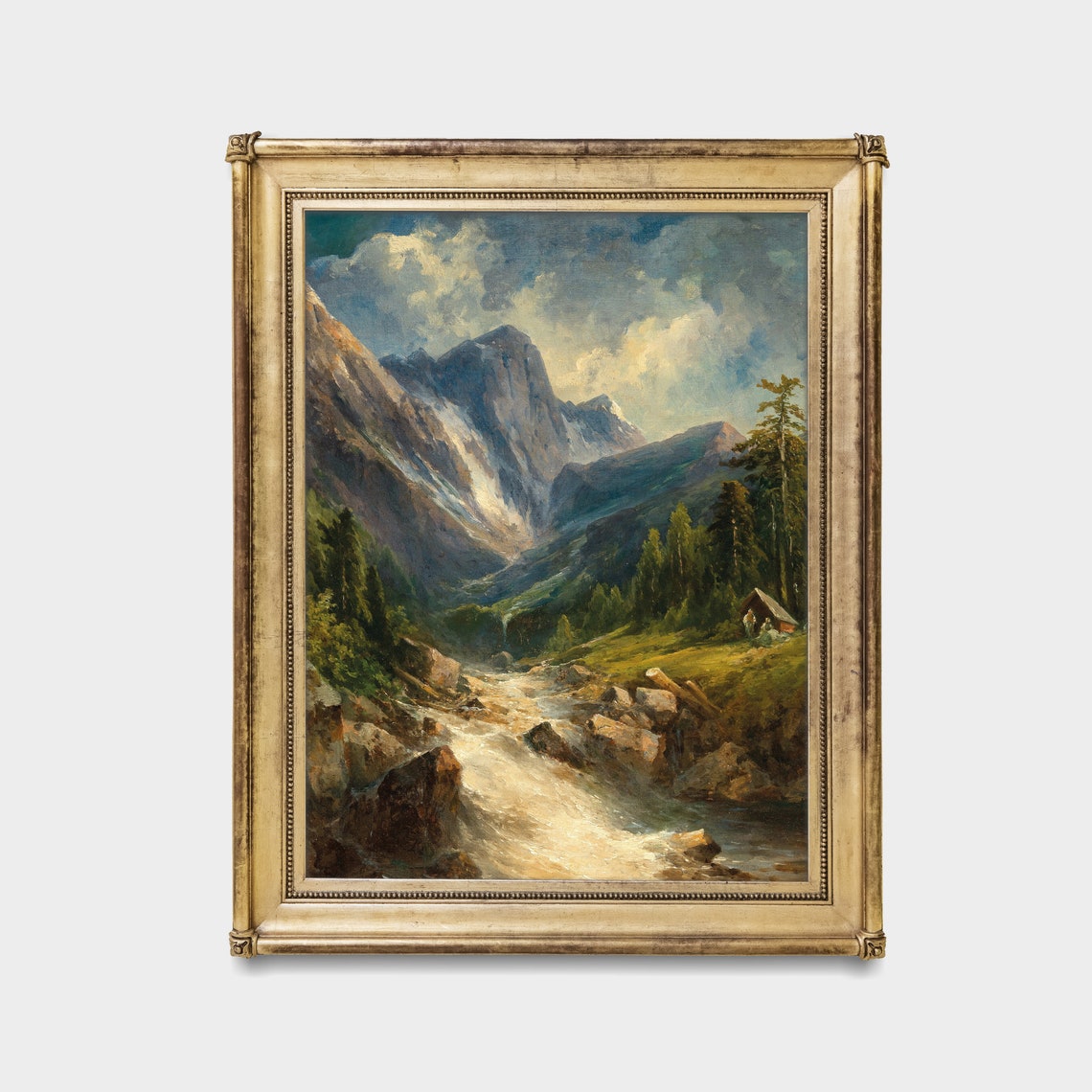 Alpine Stream Below Peaks Vintage Mountain Landscape Painting Poster - Image 3