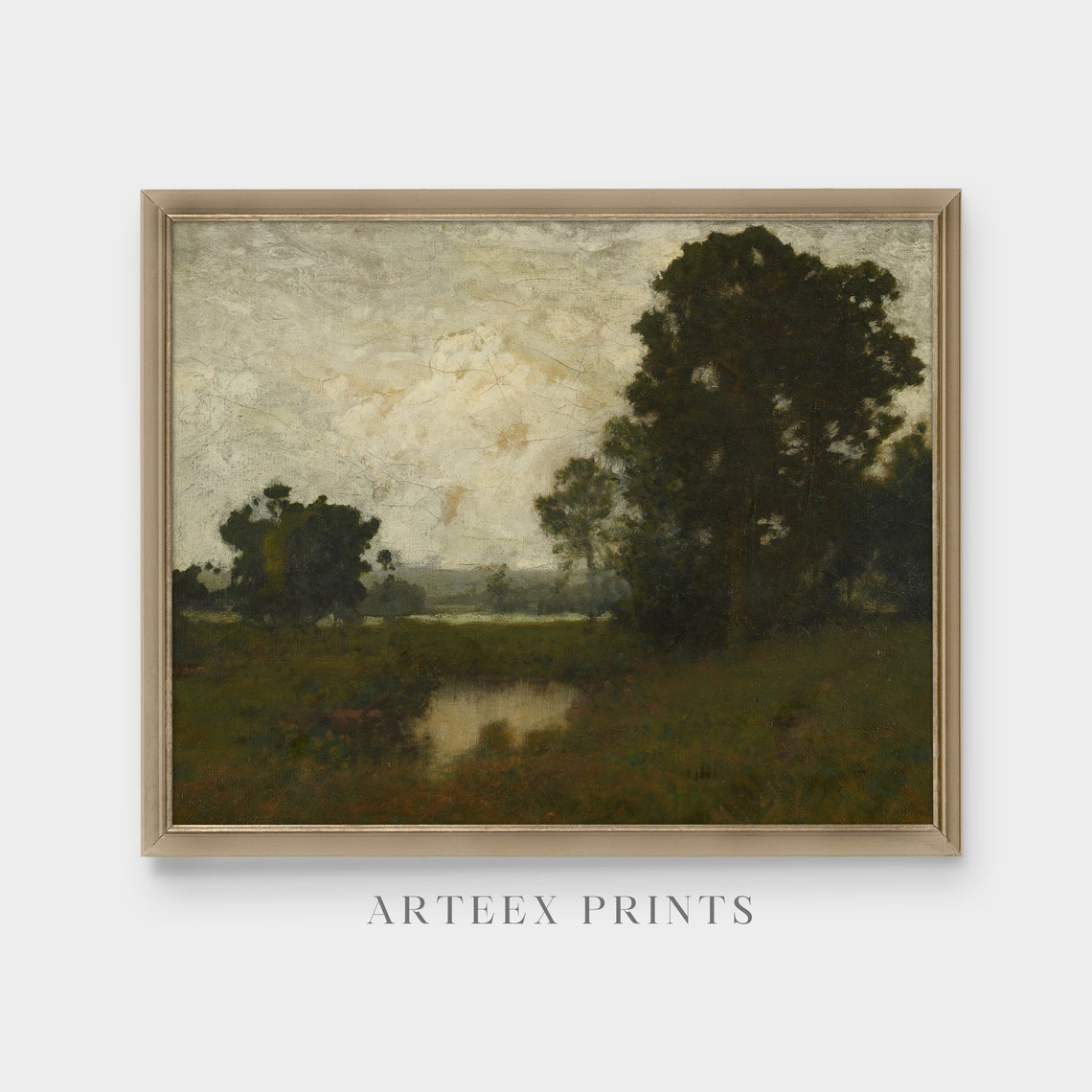 Dark Forest Pond Moody Antique Landscape Painting Rustic Poster - Image 5