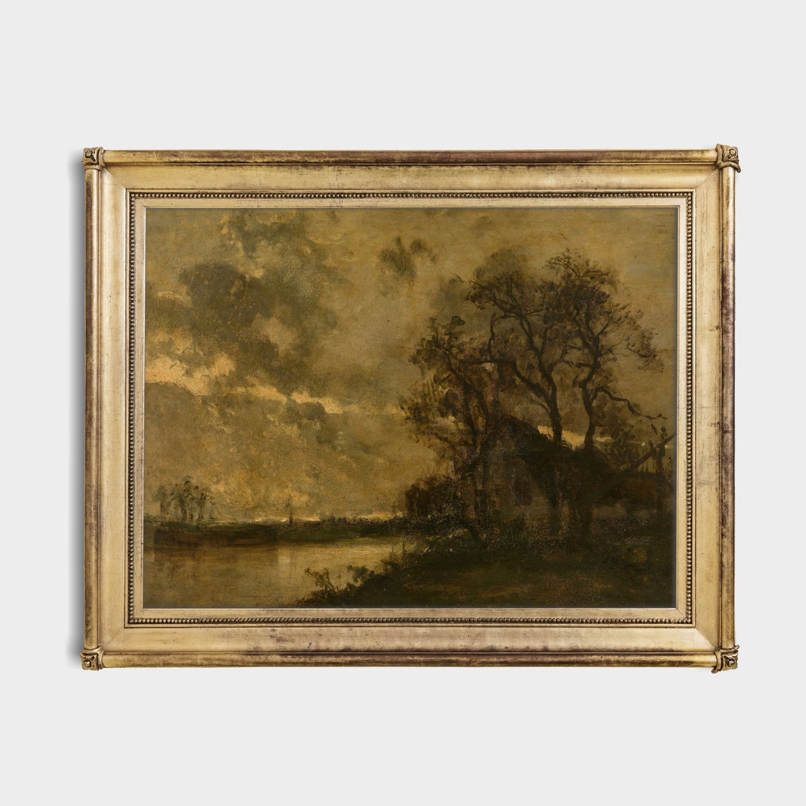 Moody Riverside Cottage at Dusk Beneath a Dark Stormy Sky Poster - Image 2