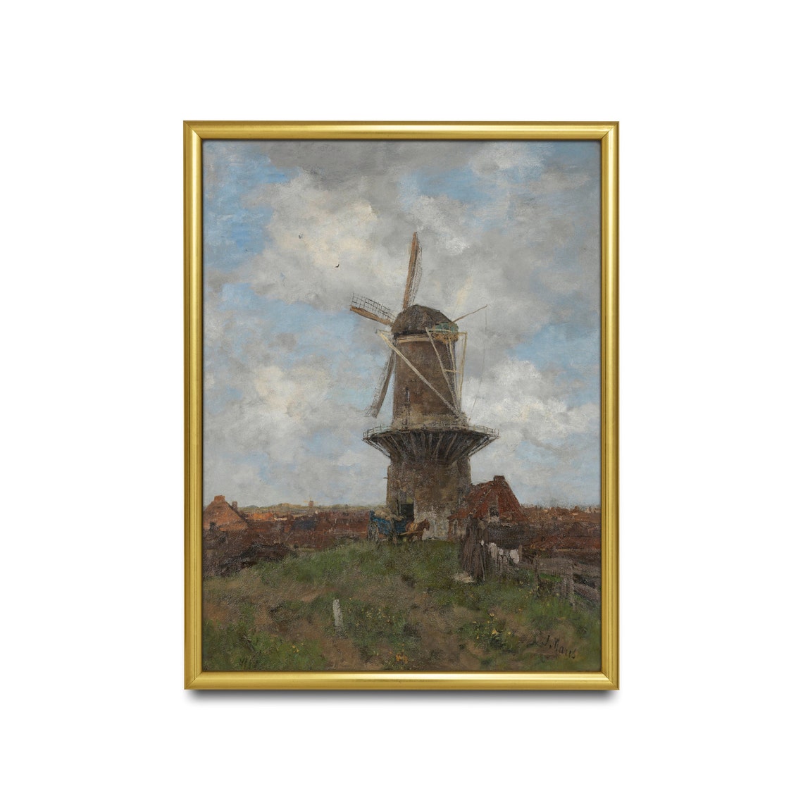 The Windmill by Jacob Maris Above a Dutch Town Cloudy Sky Poster - Image 3