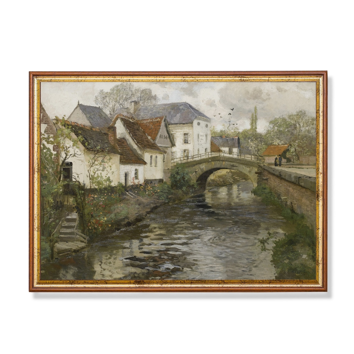 Vintage Countryside Town Art Print, Rustic Farmhouse