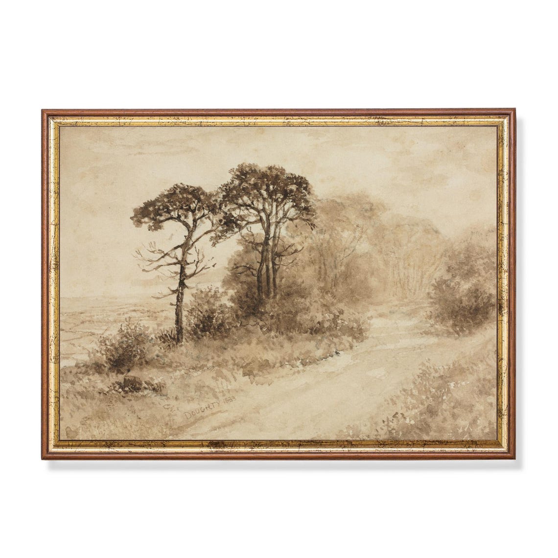 Doughty 1895 Trees By A Country Path Watercolor Painting Poster