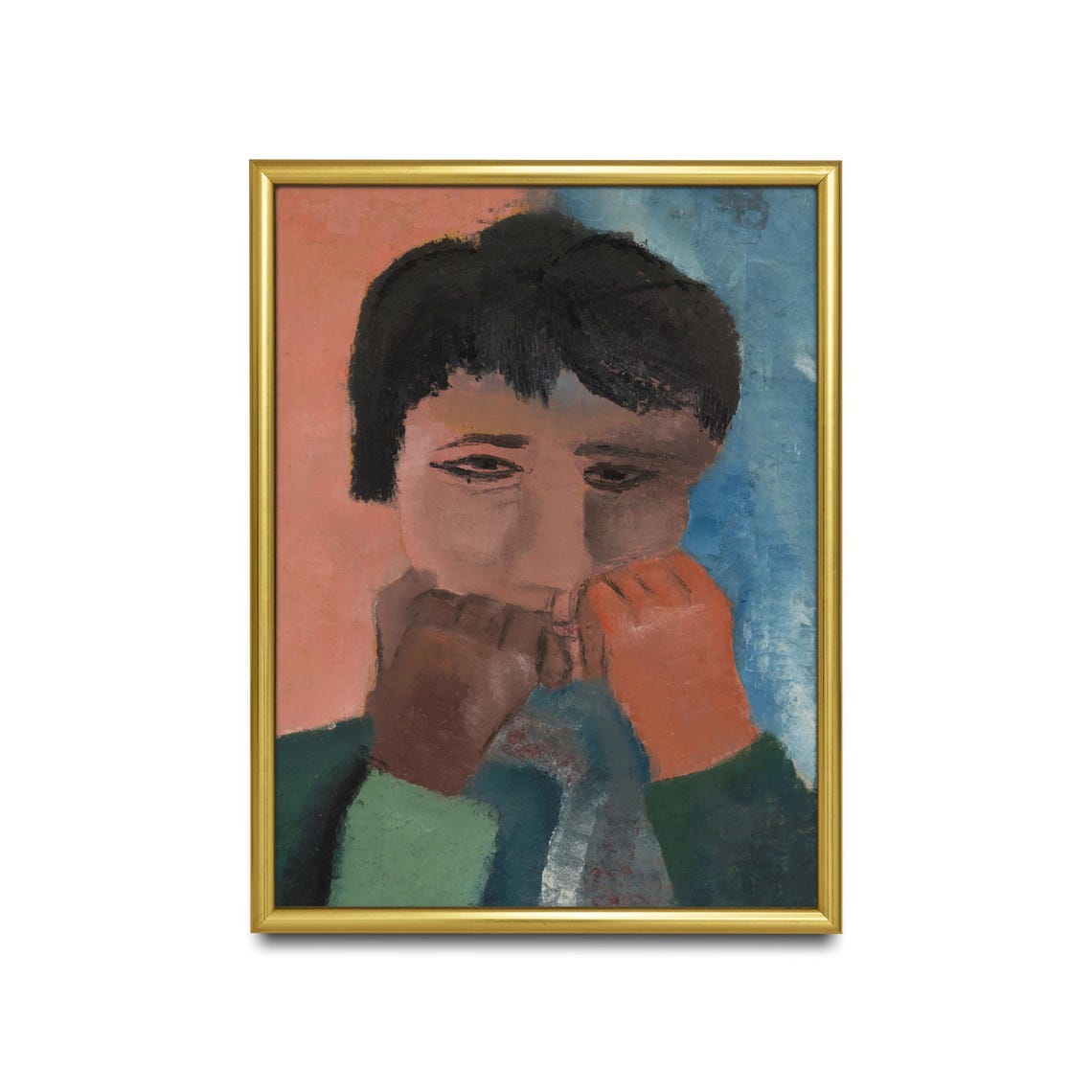 Expressionist Portrait of a Figure with Hands Pink and Blue Poster - Image 2