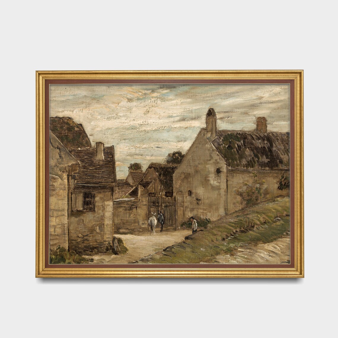 Old Stone Village Street with Figures Antique French Landscape Poster - Image 3