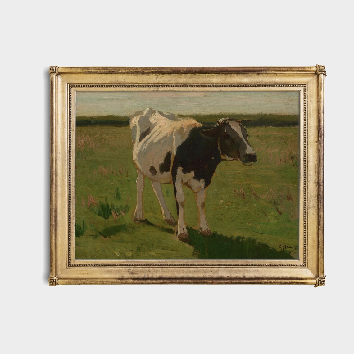 Black and White Cow Grazing in a Green Pasture Vintage Poster - Image 4