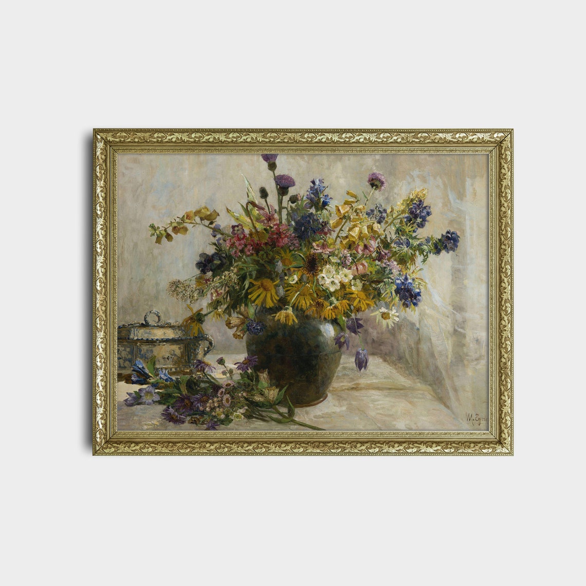 Wildflower Bouquet in a Dark Vase Antique Floral Painting Poster - Image 2