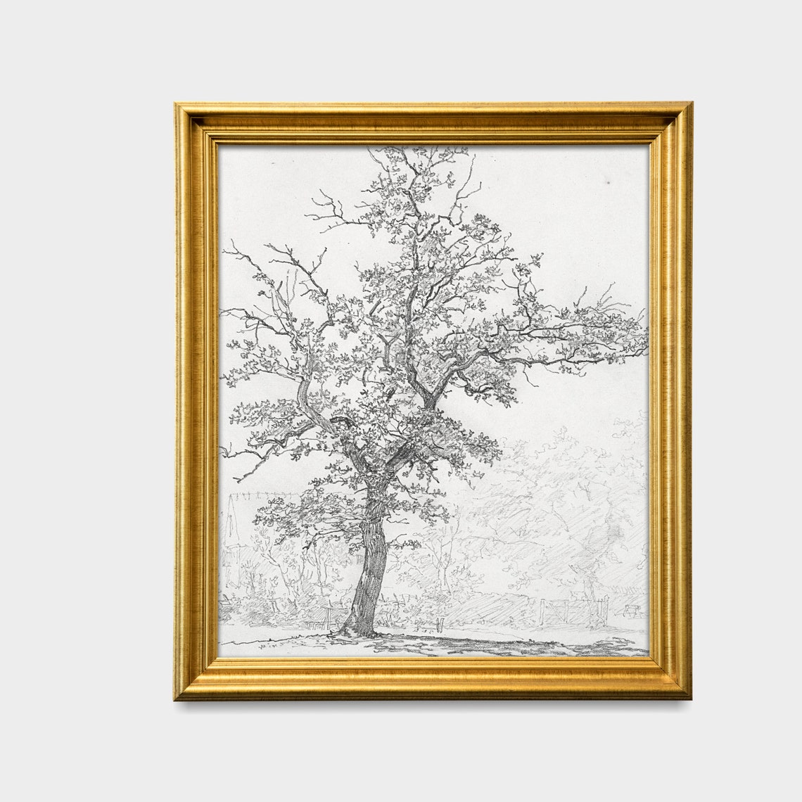 Lone Tree Detailed Pencil Sketch Vintage Nature Drawing Poster - Image 2