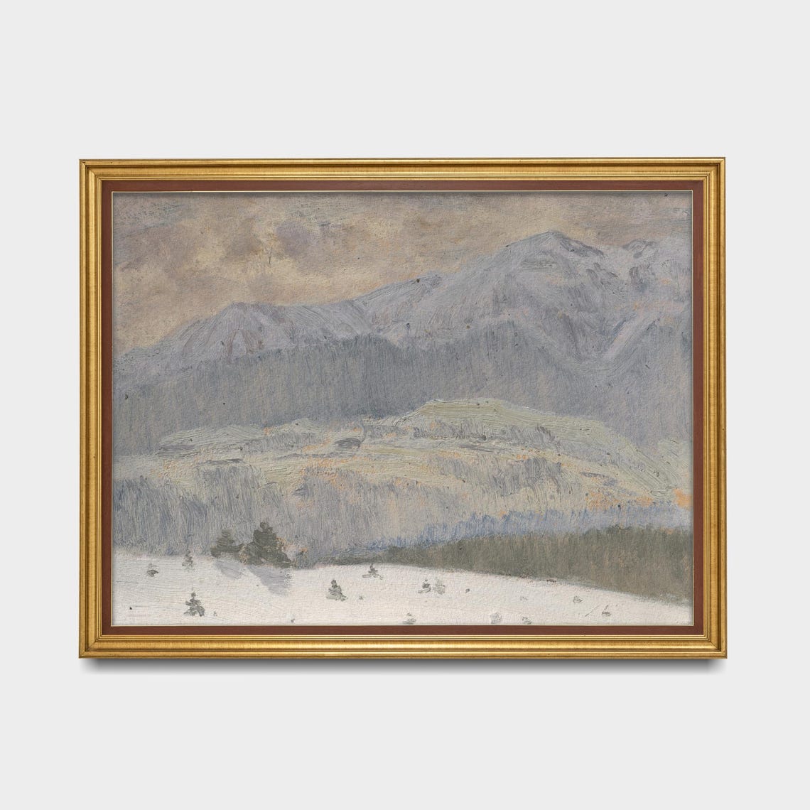 Snow-Covered Mountain Range Muted Winter Landscape Art Poster - Image 5