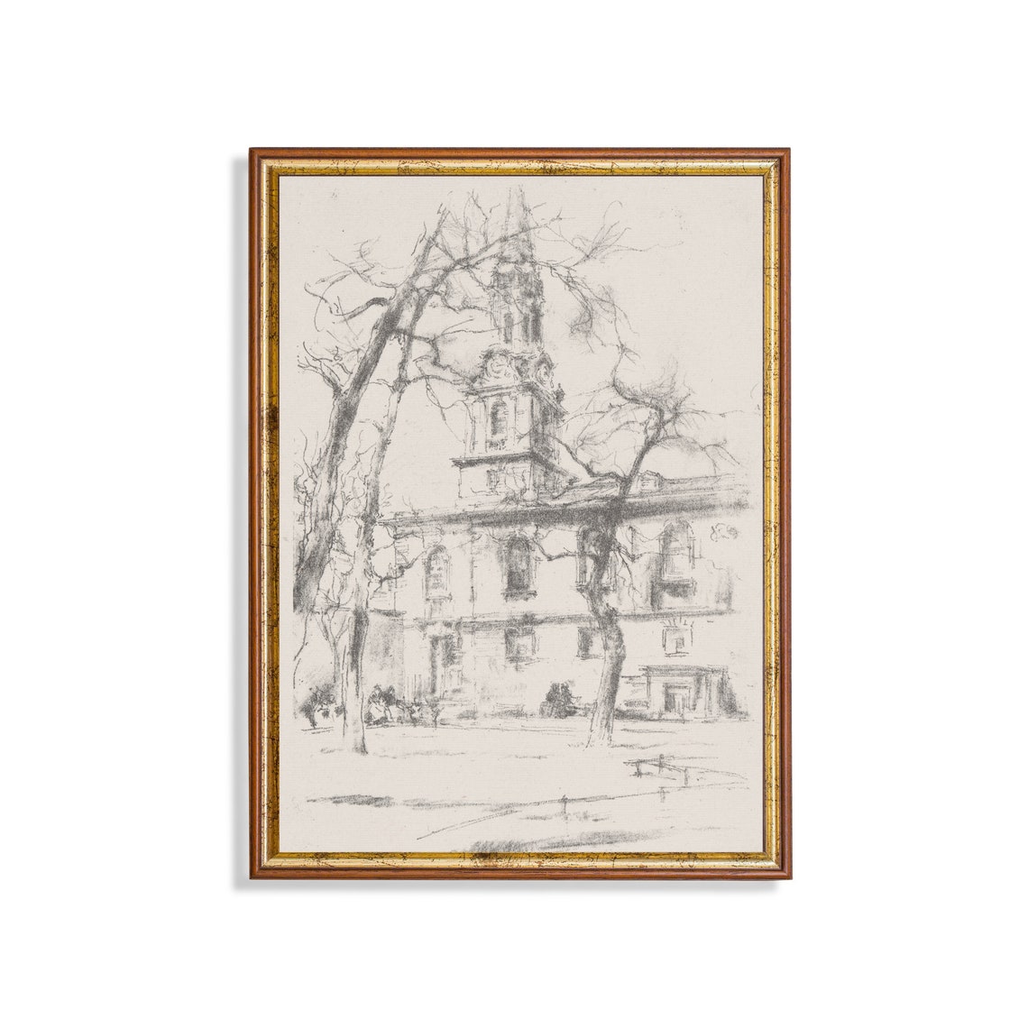 Vintage Wall Art Architecture Sketch Drawing Print Neutral Antique Art Vertical Wall Art Rustic Art