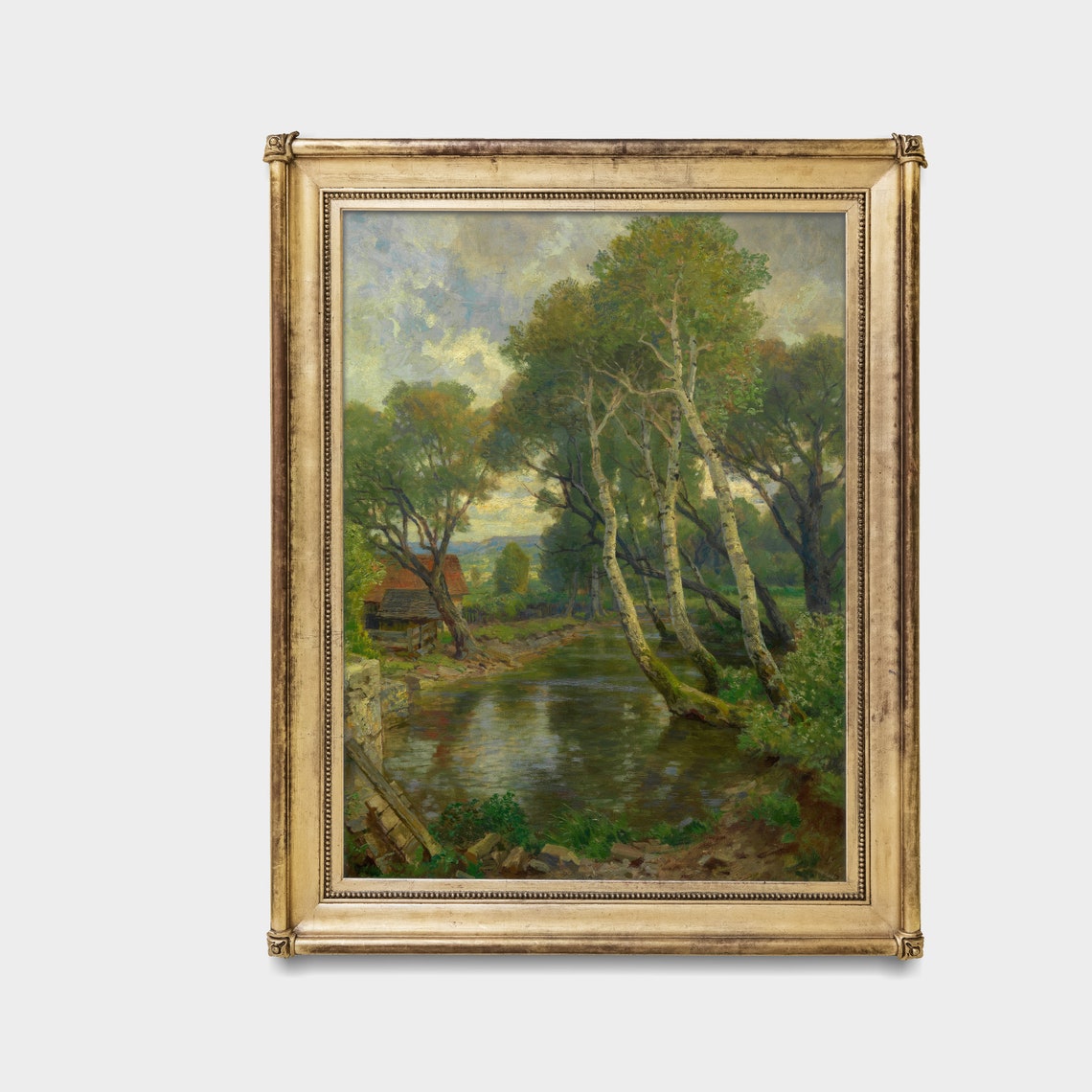 Birch Trees Leaning Over a Quiet Forest Stream Vintage Poster - Image 3