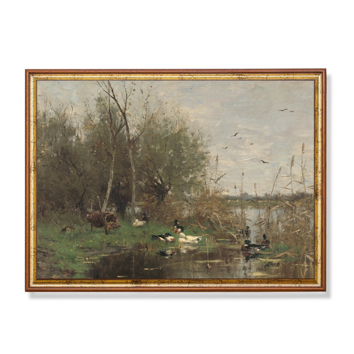 Ducks at the Marsh Pond Vintage Rustic Landscape Painting Poster