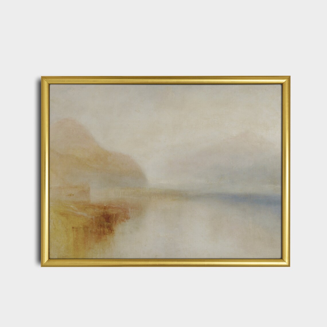 Soft Tonal Misty Lake Landscape in Warm Golden Hues Vintage Poster - Image 2