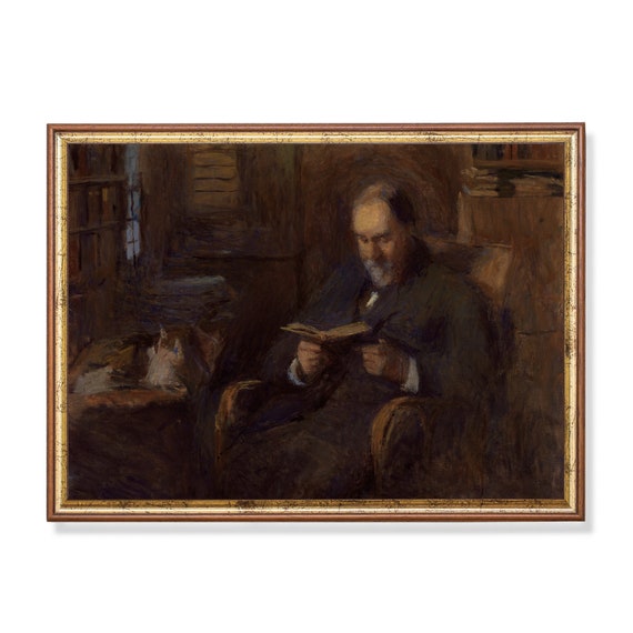 Mailed Print Vintage Portrait Painting Antique Gentleman Portrait Moody Rustic Artwork Printed And Shipped Man Reading A Book