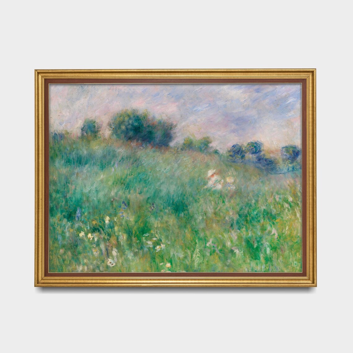 Impressionist Green Meadow Wildflowers Strolling Figures Landscape Poster - Image 5