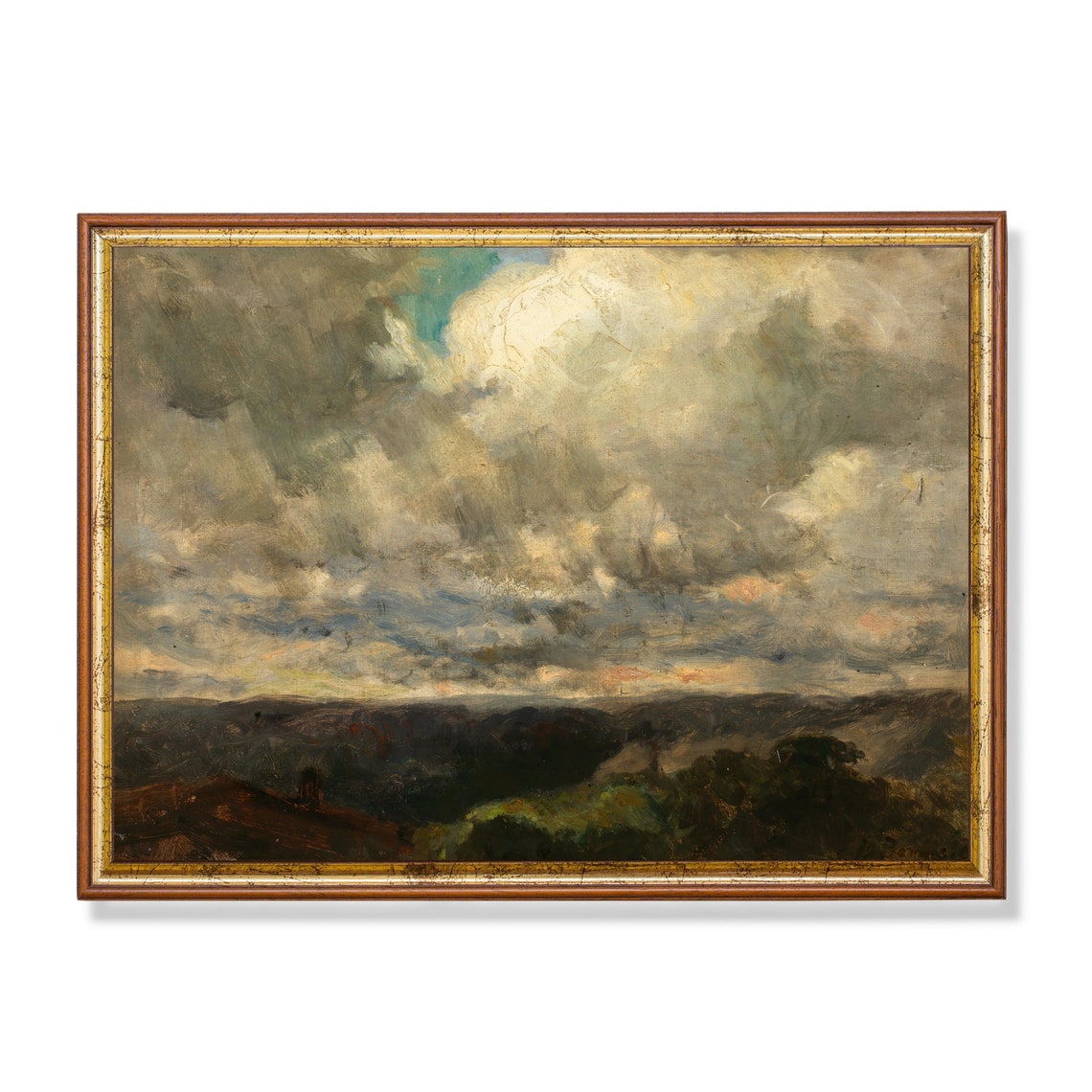 Dramatic Cloudy Sky Over Dark Hills Vintage Oil Painting Poster