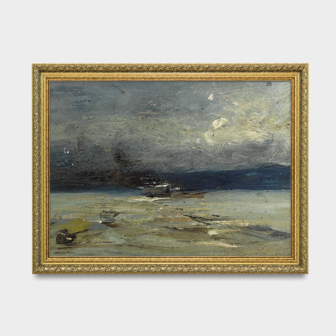 Moonlit Night Seascape with Dark Clouds and a Lone Boat Poster - Image 2