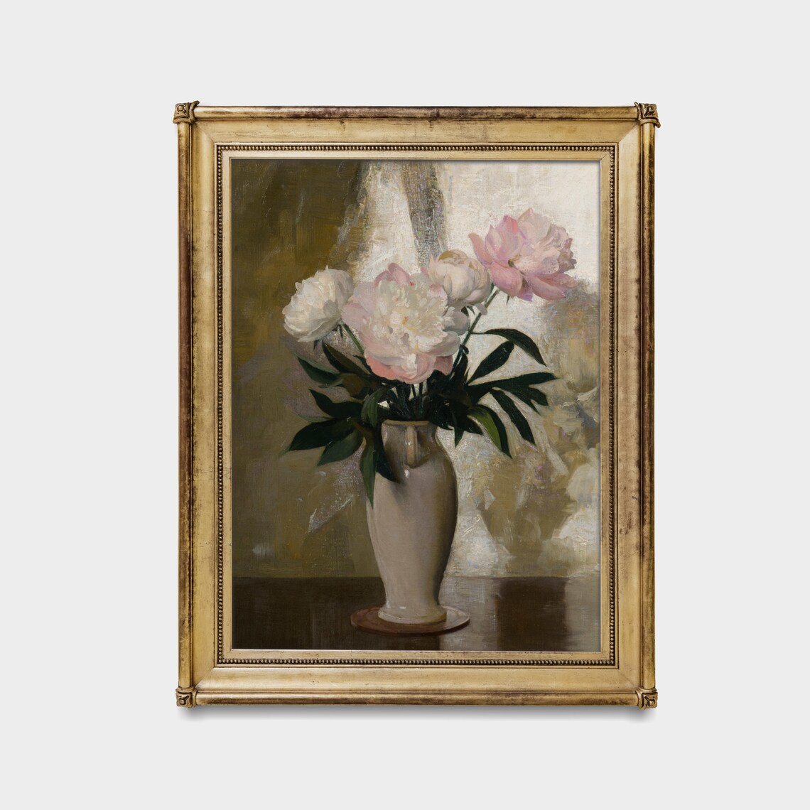 Pink and White Peonies in White Vase Vintage Floral Painting Poster - Image 3