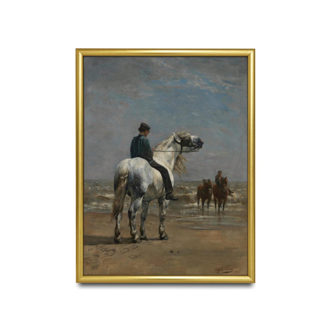 Alfred Verwee Horses on the Beach Antique Equine Art Wall Poster - Image 2