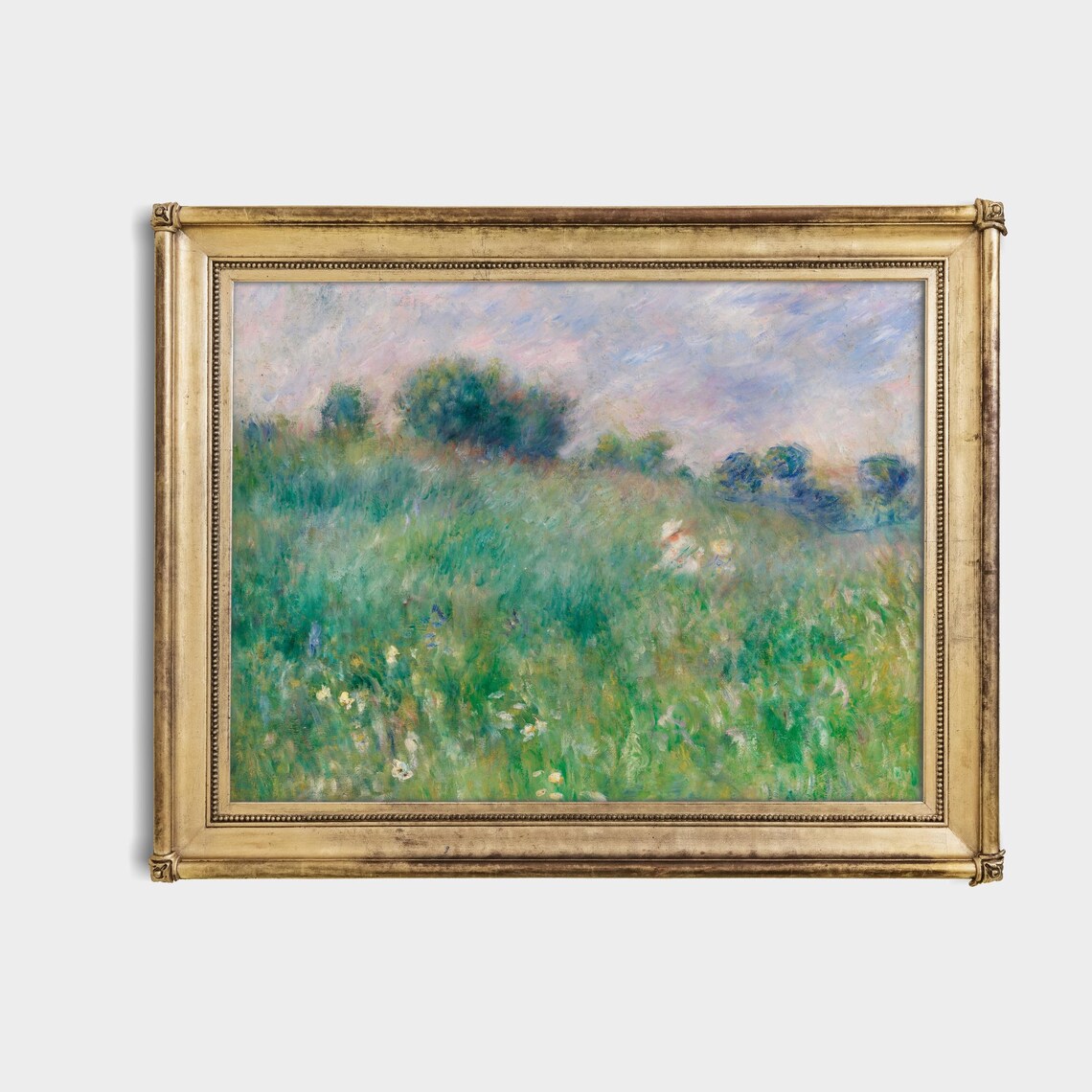 Impressionist Green Meadow Wildflowers Strolling Figures Landscape Poster - Image 4