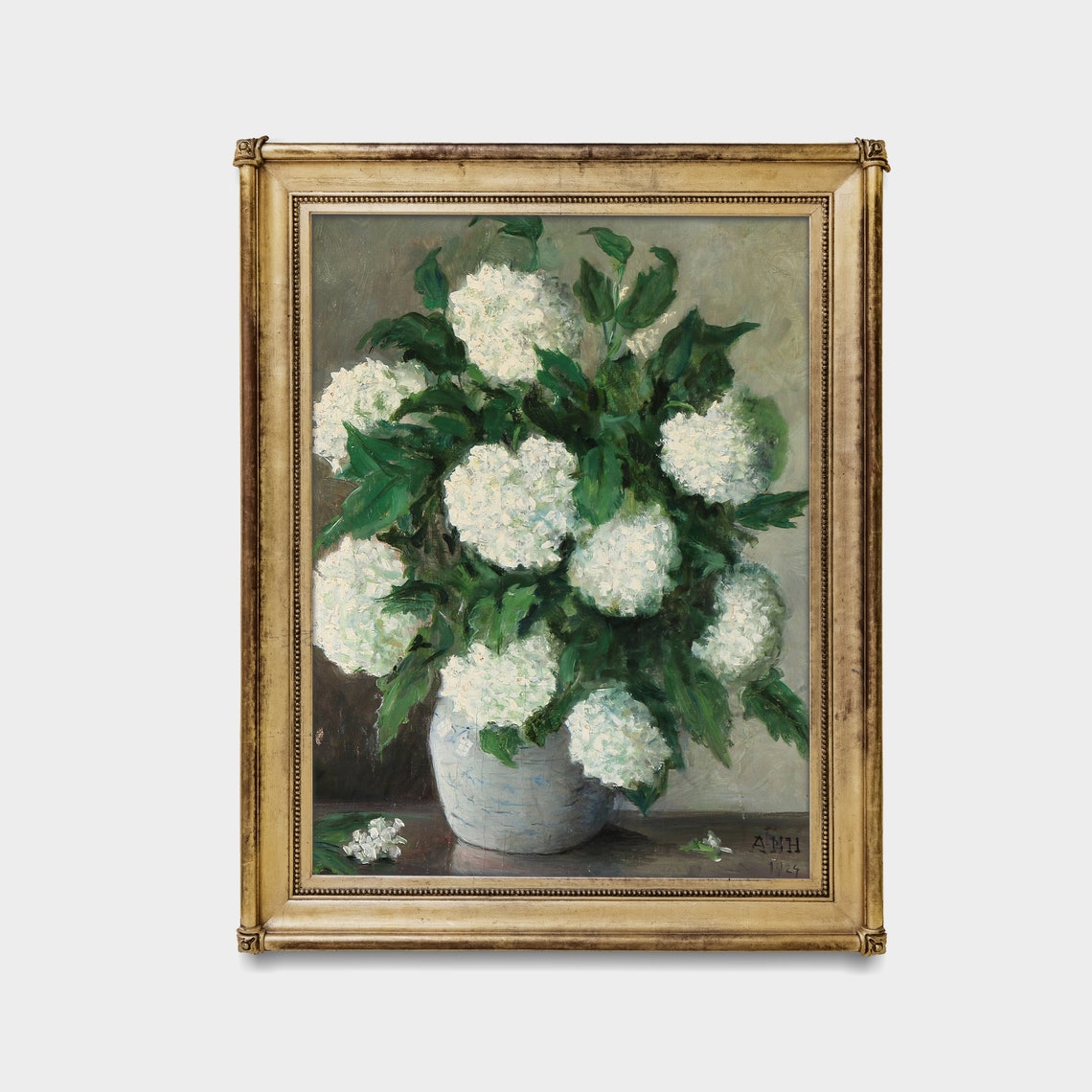White Hydrangea Bouquet In Vase Vintage Floral Still Life Poster - Image 4