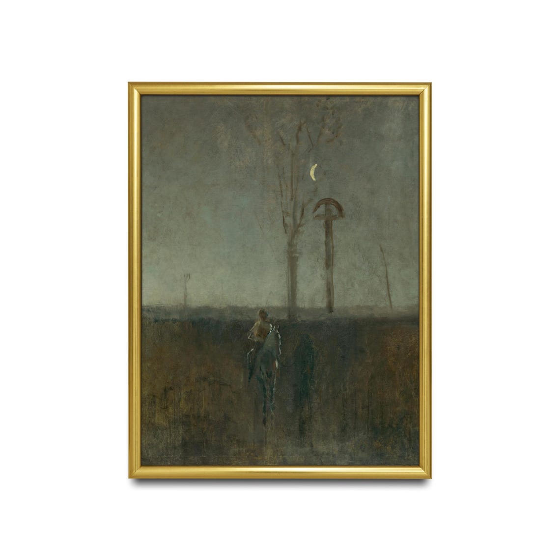 Moonlit Night Rider on Horseback Dark Tonal Landscape Poster - Image 2