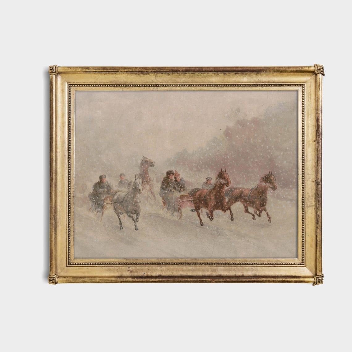 Horse Sleighs Racing Snowstorm Vintage Winter Scene Art Poster - Image 4
