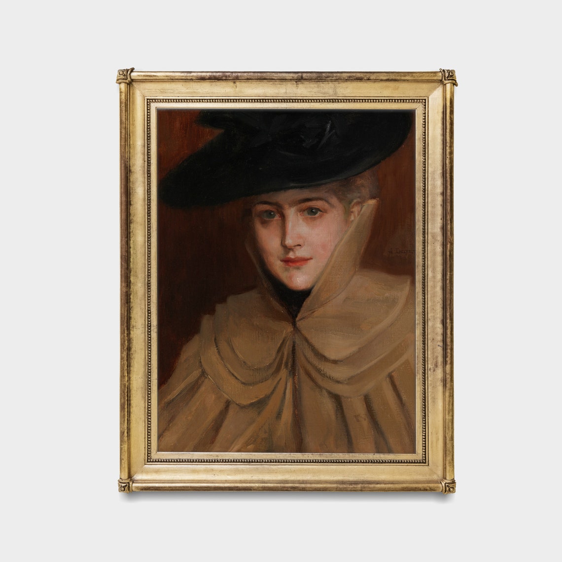 Woman In Black Hat And Tan Cape Antique Portrait Painting Art Poster - Image 3