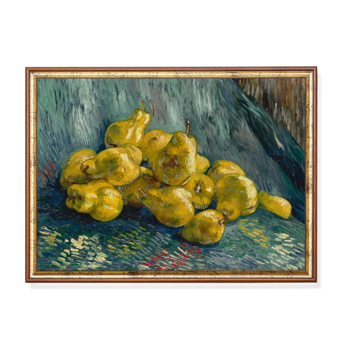 Golden Quinces Still Life Painting Vintage Kitchen Fruit Poster