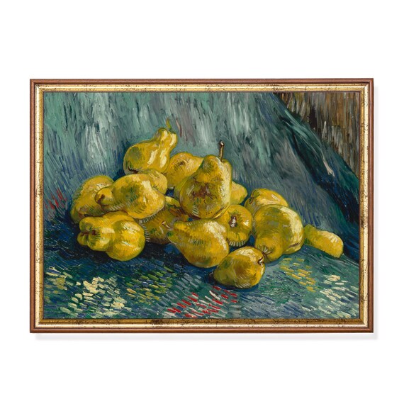 Print And Ship Vintage Still Life With Quinces Antique Fruits Painting Kitchen Farmhouse Decor Rustic Food Art Mailed Print