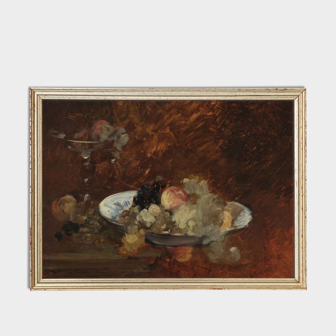 Dark Moody Fruit Bowl with Grapes and Peaches Still Life Poster - Image 3