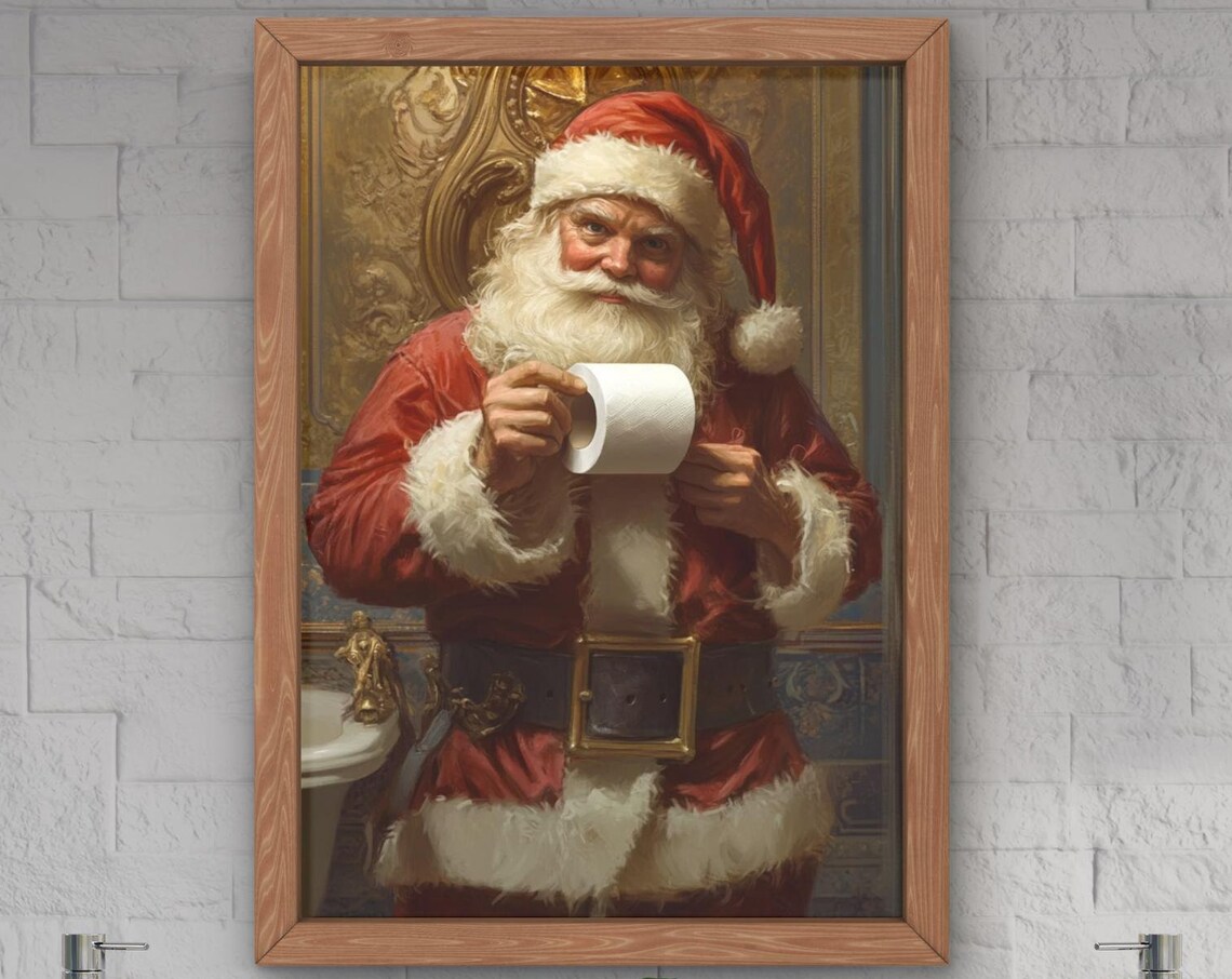 Funny Santa Claus Bathroom Holiday Art Print