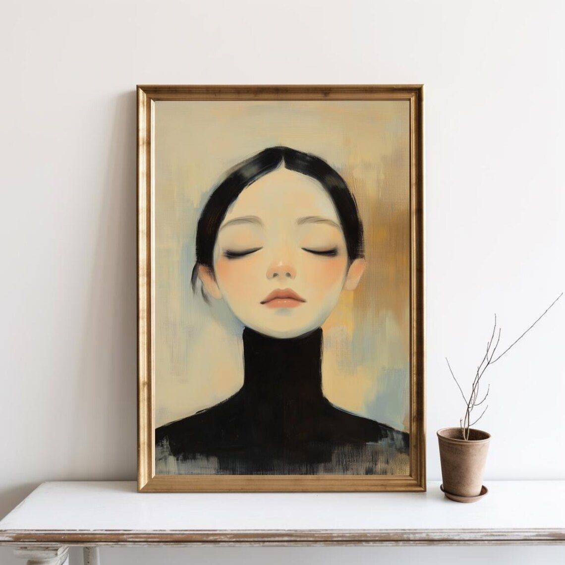 Abstract Female Portrait Painting, Vintage Portrait Art Print