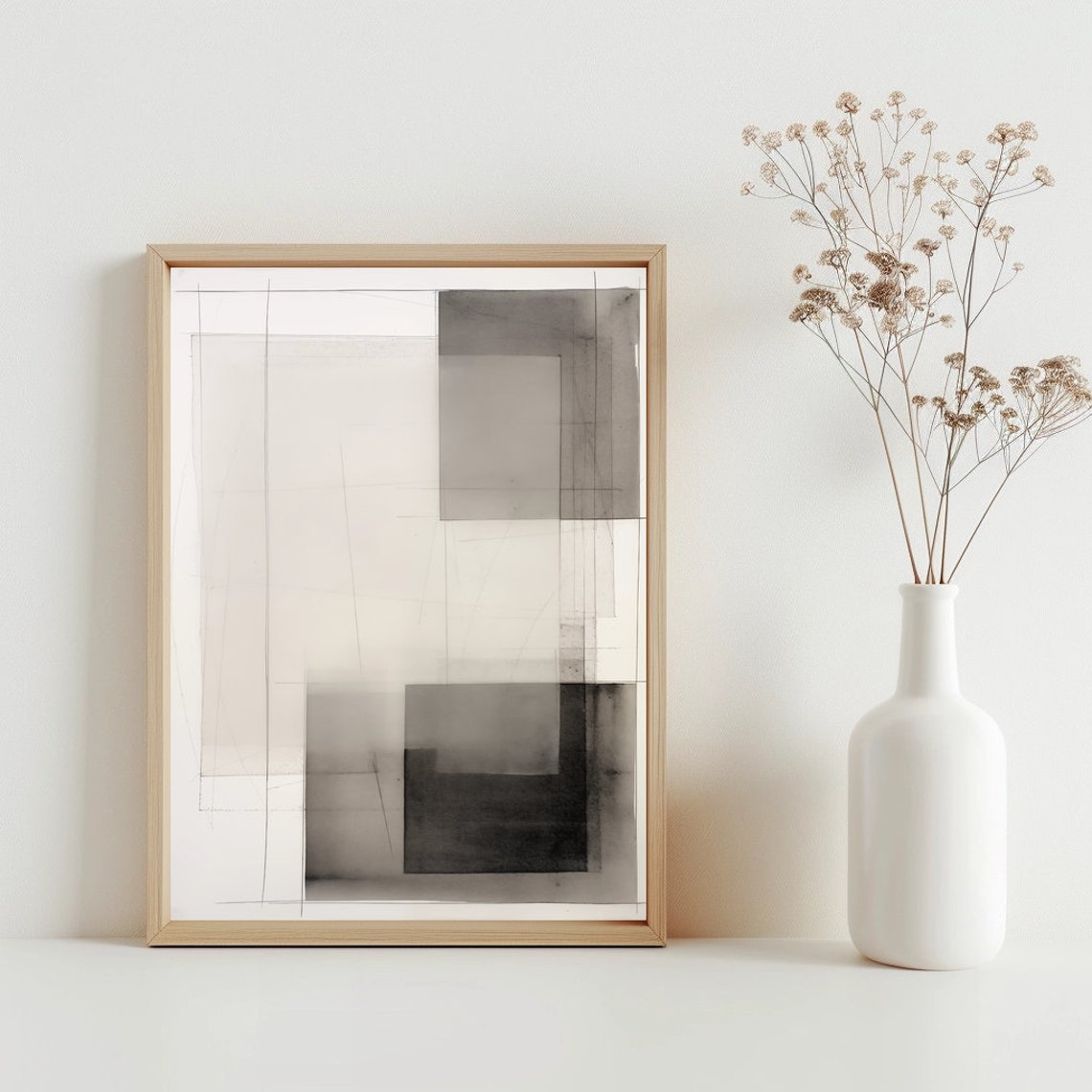 Neutral Modern Minimalist Abstract Painting Wall Art Photo Geometric Poster Sepia Home Decor Sg8