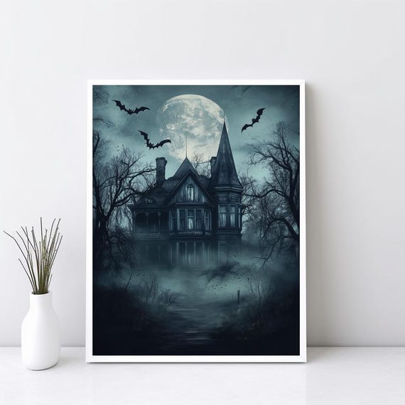 Haunted House Wall Art Halloween Vintage Print Dark Academia Spooky Poster Sg249
