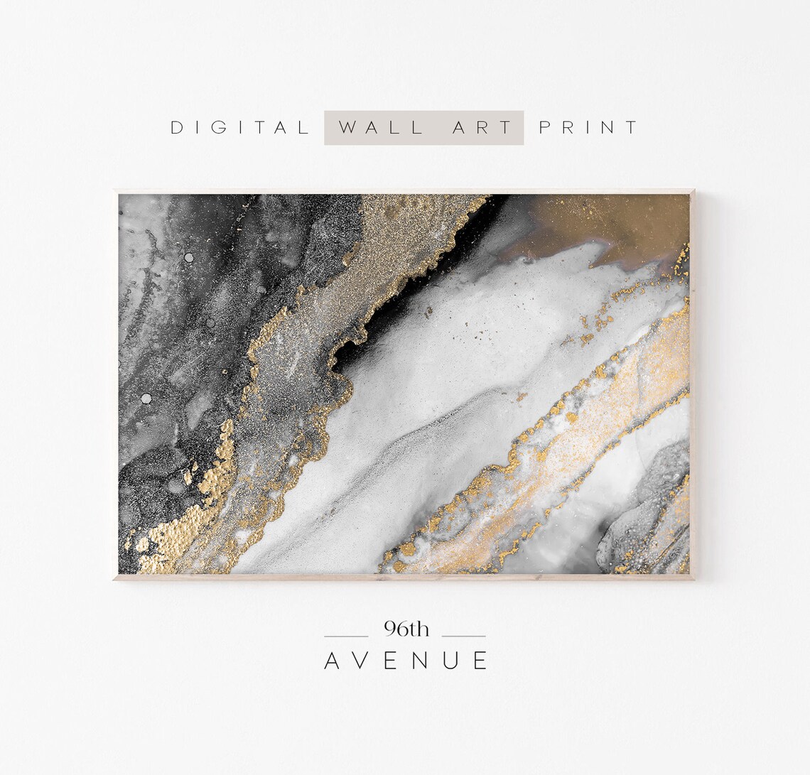 Black and Gold Marble Abstract Wall Art Print